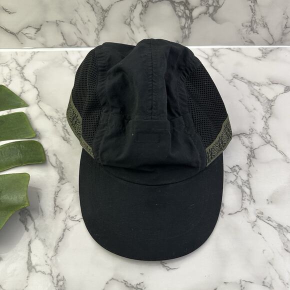 Columbia Vintage 90s Mesh Trim Hat One Size Black Green Trim Pocket Vented - Picture 2 of 7